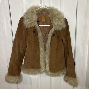 Refuge Tan Teddy Jacket with Faux Fur Trim